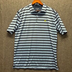 Masters Tech Mens Golf Polo Shirt Large Blue Pink Striped Performance Stretch